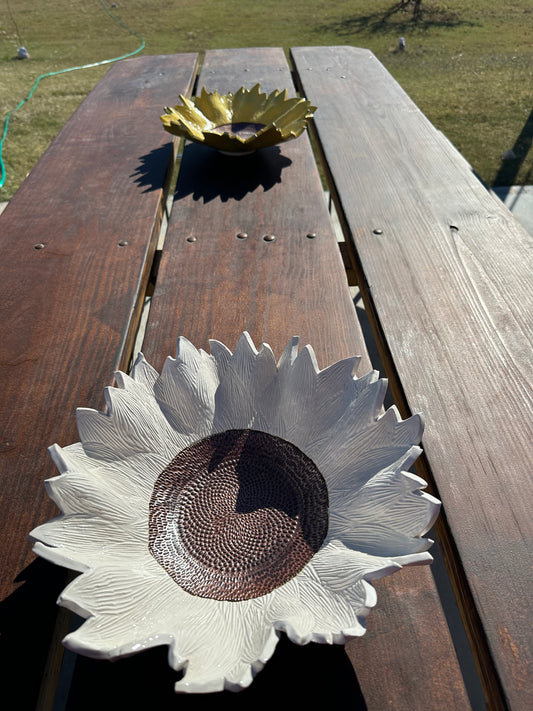 Cotton Tail White and Copper Sunflower Bowl